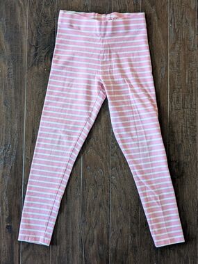 Mini Boden Pink and White Striped Girls Leggings 7-8Y